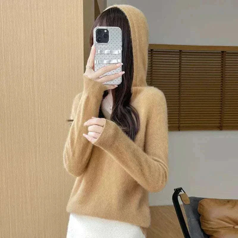 Women Autumn Winter Clothing Hooded Collar Pullover
